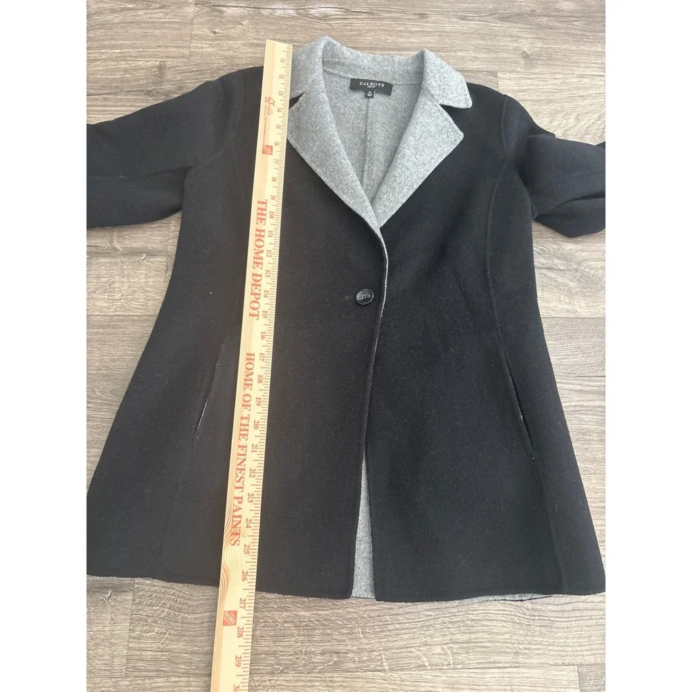 Talots Petite Black Grey Double Faced Wool Blend Coat Jacket 2P CN1204 04/19 - Picture 8 of 8